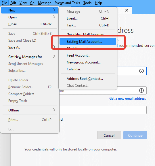 Account esistente di Thunderbird