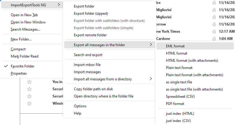 Thunderbird Export all Messages in the Folder