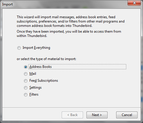 Thunderbird import Address Book