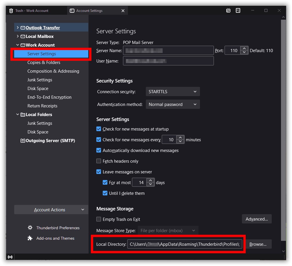 Thunderbird local directory