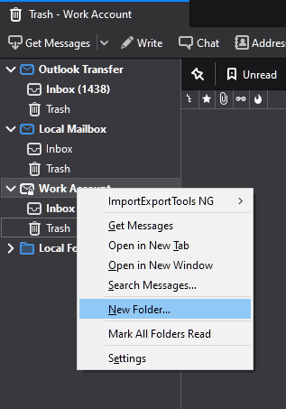 Нова папка на Thunderbird