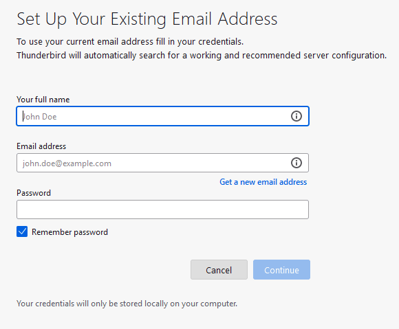 Thunderbird - Setup Existing email address