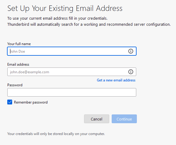 Thunderbird - Opsætning af eksisterende e-mailadresse