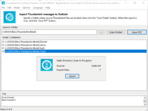 Thunderbird to Outlook Converter searches for Thunderbird mailboxes to convert