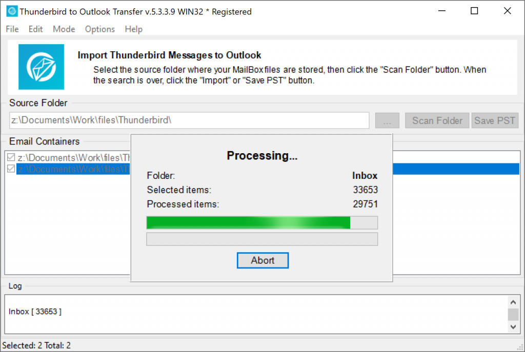 Screenshot von Thunderbird to Outlook Transfer