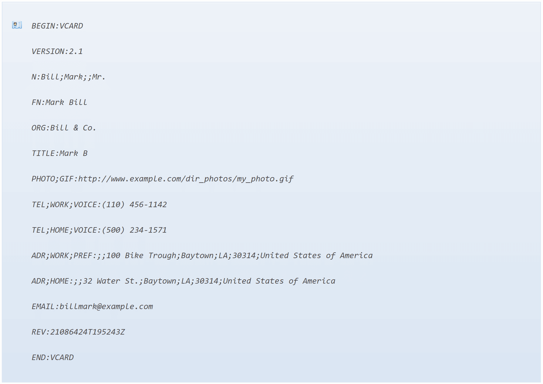 vCard content example