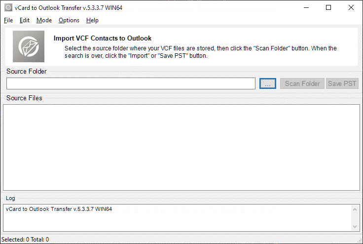 VCF to PST Converter - Main Screen