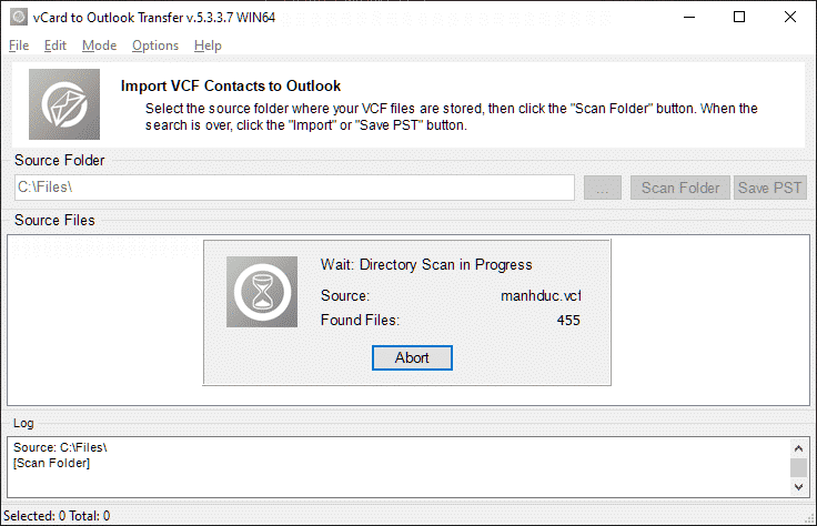 VCF to PST Converter - Searching for contacts