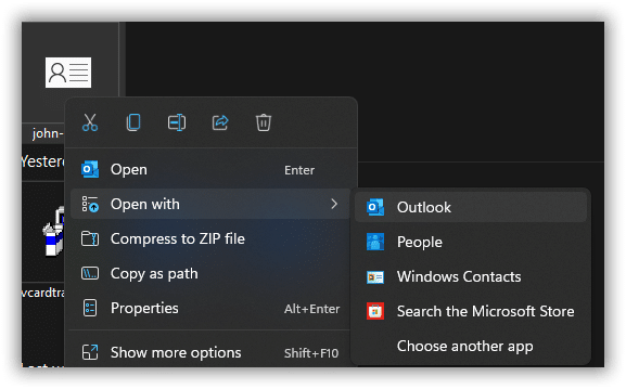 vCard Open With Outlook