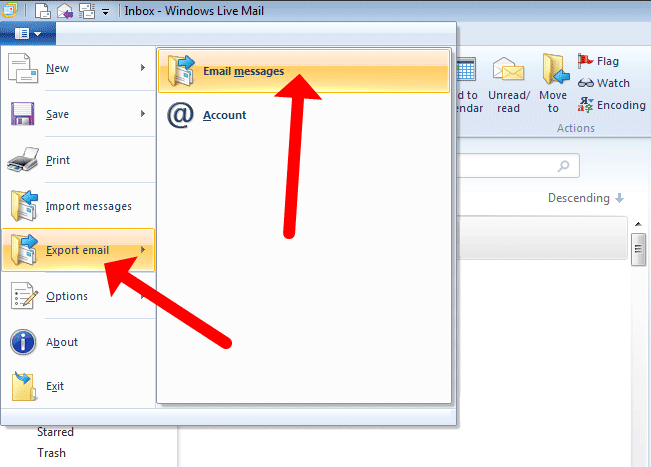 Eksporter e-poster fra Windows Live Mail
